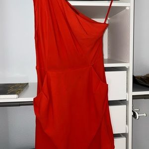 asymmetric coral summer dress with pockets